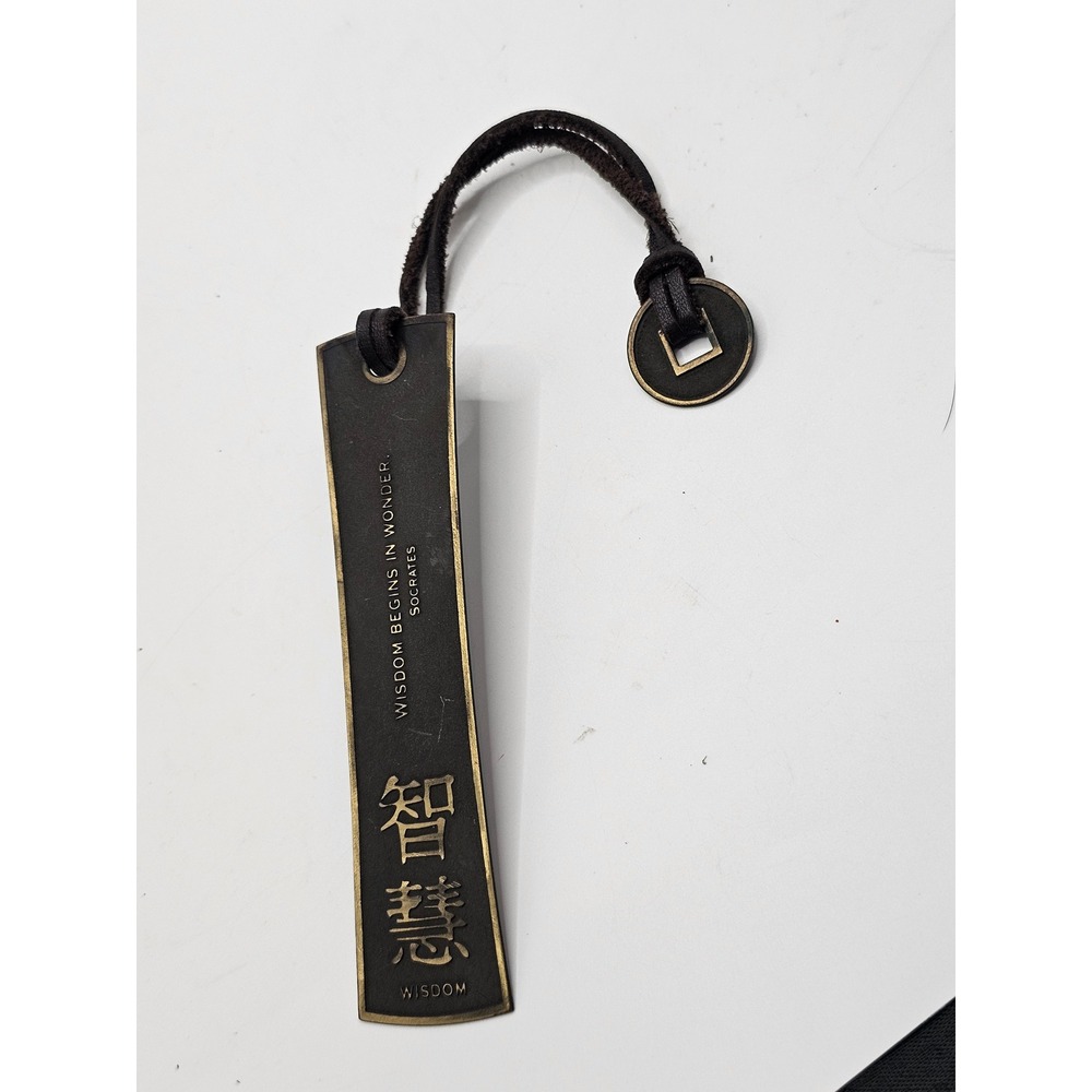 Sacchi Metal Bookmark Socrates Wisdom Begins In Wonder Bronze Leather Cord Coin